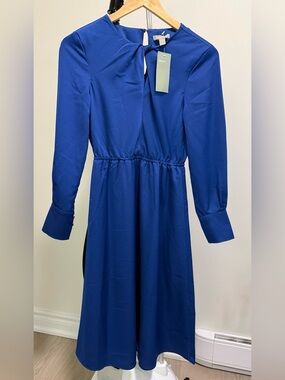 New H&M Cobalt Blue Long Sleeve Midi Dress